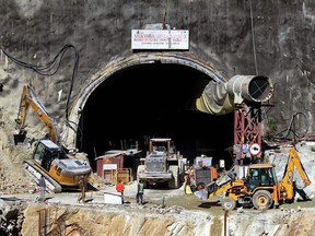Landslide caused the collapse of the road tunnel under construction in India.