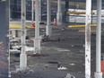 Debris is scattered about inside the customs plaza at the Rainbow Bridge border crossing, Wednesday, Nov. 22, 2023, in Niagara Falls, N.Y.