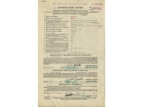 Emile Matthe's attestation papers, the second time he enlisted. This time, he used a birth date of May 20, 1899.