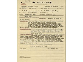 Medical document outlining Emile Matthe's struggle with tuberculosis.