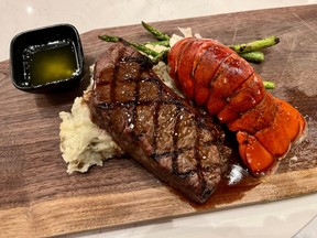 Striploin steak and lobster tail surf and turf special at Sterling in Almonte