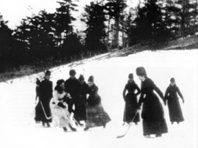 Earliest known photograph of women playing hockey, taken at Rideau Hall
