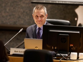 Ottawa Mayor Mark Sutcliffe during the Joint Finance and Corporate Services and Planning and Housing Committee meeting at City Hall in Ottawa Thursday.