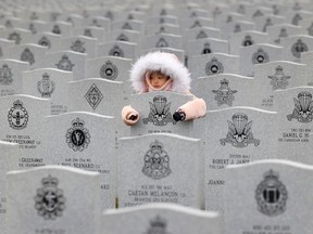 Young girl in military cemetery