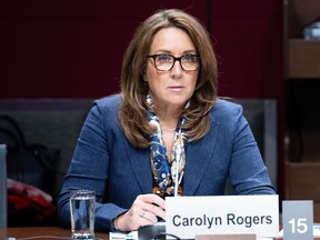 Carolyn Rogers, Senior Deputy Governor at the Bank of Canada waits to appear as a witness before the Senate of Canada Standing Commitee on Banking, Commerce and the Economy in Ottawa, on Thursday, April 20, 2023.