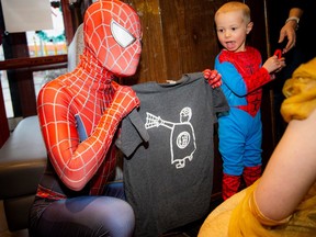 Spider-Man and four-year-old Easton Adams