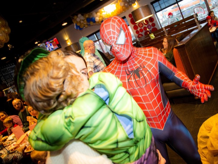  OTTAWA: Belle and Spider-Man made an appearance at the Boston Pizza in Orléans Sunday, Dec. 31 2023, while they were hosting their children’s New Years Eve bash.