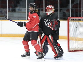 PWHL players at practice