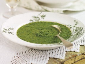 This easy soup can be made with frozen baby green peas and a few canned anchovies.