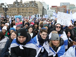 Thousands of people attended a pro-Israel rally on Parliament Hill on Monday, Dec. 4, 2023.