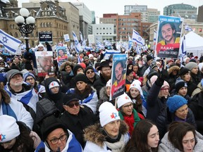 Thousands of people attended a pro-Israel rally on Parliament Hill on Monday, Dec. 4, 2023.