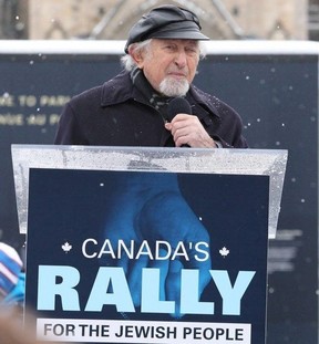 Nate Leipciger, Holocaust survivor, Holocaust educator, public speaker and author of The Weight of Freedom, speaks at Monday's rally.