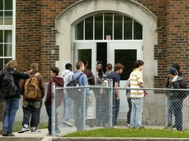 Teens outside a school