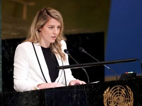 Foreign Affairs Minister Mélanie Joly speaks at the United Nations in 2022.