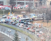 An OC Transpo bus sits on the grass border at Industrial Avenue and Riverside Drive Friday