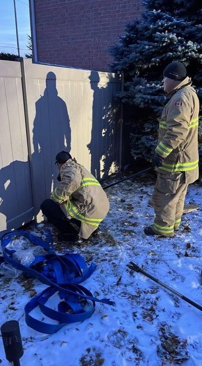 Firefighters rescued a dog who got stuck under a fence