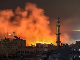 fire after bombardment of rafah in gaza strip