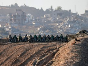 Israeli soldiers in position at Gaza border