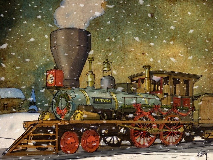  A painting by Andrew King of the first train to arrive in Ottawa, in 1854.