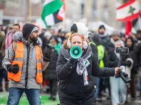 Palestinian protest with megaphone