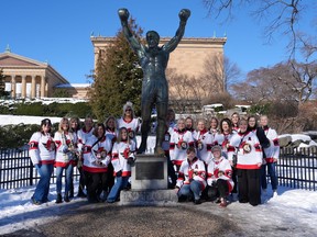 Senators' mothers at the Rocky statue