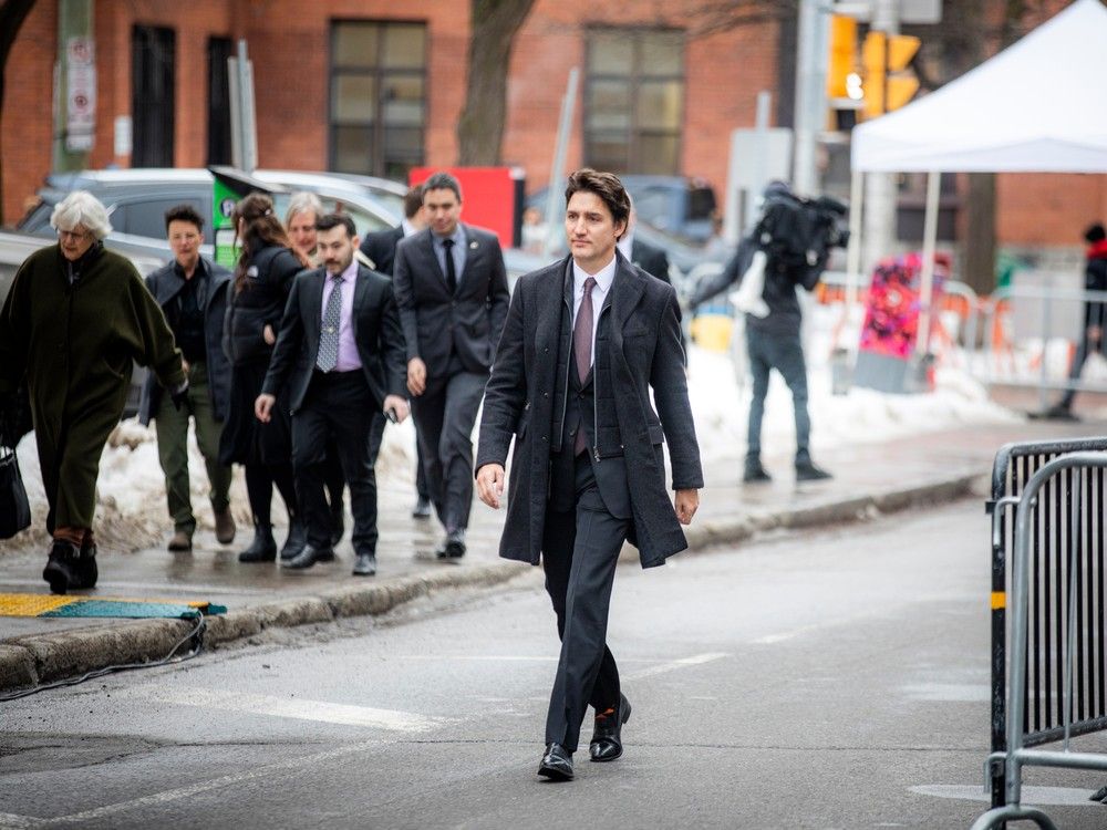 Prime Minister Justin Trudeau arrived and spoke to media before the service Sunday afternoon.