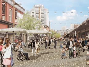 Concept art from the ByWard Market Public Realm Plan: a pedestrianized William Street
