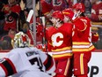 Blake Coleman #20 of the Calgary Flames celebrates his goal