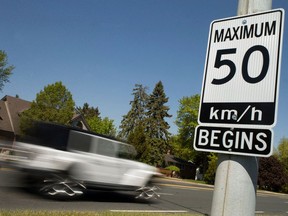 A 50 km/h speed limit sign on Dougall Avenue in Windsor, Ont. Most drivers find speeding dangerous but some do it anyway.