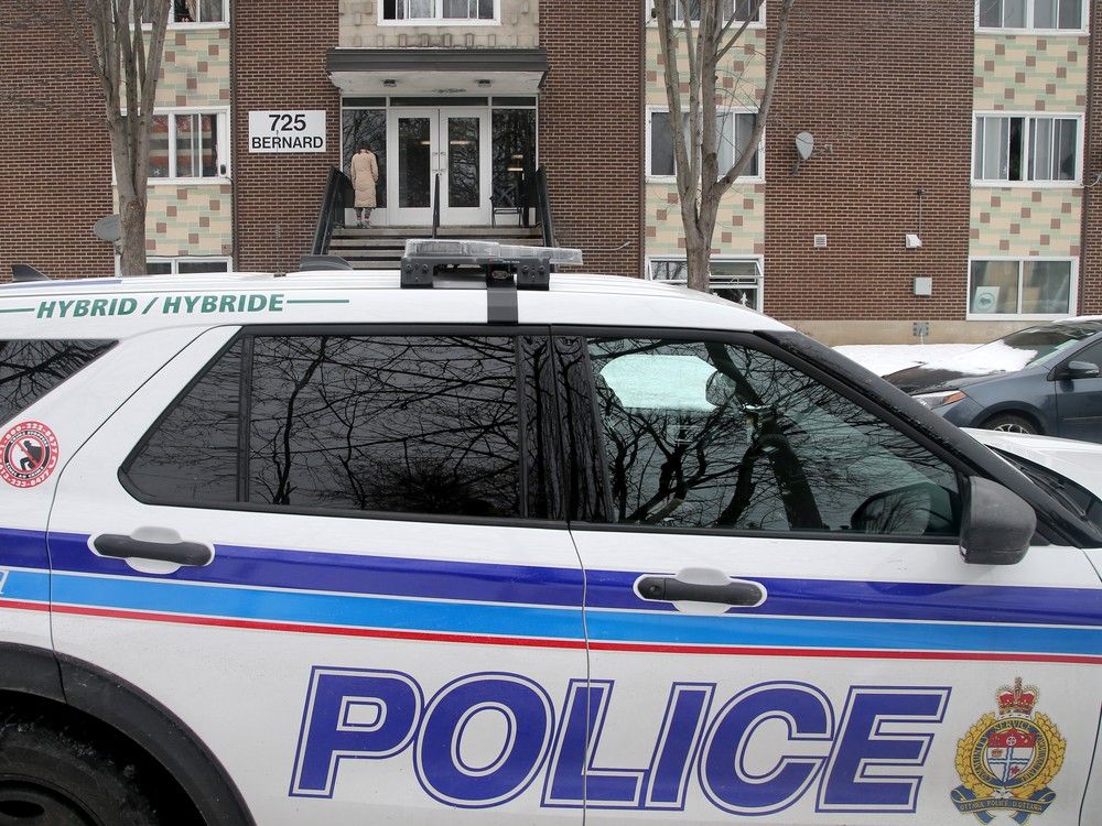 Police cars remained outside a building on Bernard Street Thursday, Jan. 11, 2024 after officers responded to a disturbance with the possibility of a gunshot heard. 