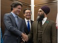 Prime Minister Justin Trudeau, Conservative leader Pierre Poilievre, and New Democratic Party leader Jagmeet Singh