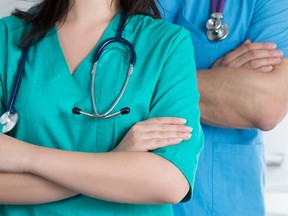 Health care workers with stethoscopes
