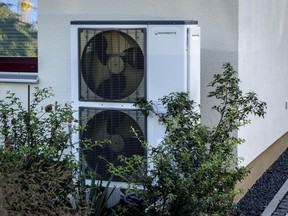 A heat pump is installed at a house in Frankfurt, Germany, Thursday, Sept. 7, 2023.
