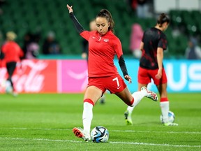 Julia Grosso helped Juventus lift the Italian women's Super Cup on Sunday with a 2-1 victory over Roma and fellow Canadian international Evelyne Viens.&ampnbsp;Grosso, in Canada regalia, warms up before the Canada vs. Ireland Group B match at the FIFA Women's World Cup in Perth, Australia, Wednesday, July 26, 2023.