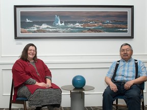 The leader of the Nunatsiavut Inuit in Labrador says a meeting Thursday with the federal housing advocate and the provincial government was an important step after years of neglect and dismissal. Nunatsiavut Assembly President Johannes Lampe, right, and federal housing advocate Marie-Josée Houle sit for a portrait in St. John's, Friday, Jan. 26, 2024.