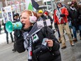 Pro-Palestinian protesters with megaphones