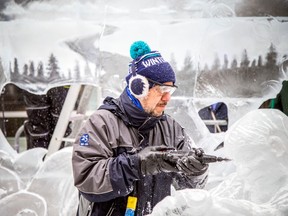 Ice carver at work during Winterlude