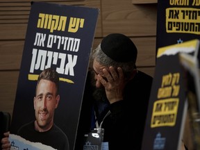 Sign with face of Israeli hostage on it