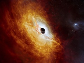 It may look pretty in this artist's illustration, but the record-breaking quasar J059-4351 has been called "the biggest gates to hell we have found anywhere in the universe" by one scientist.