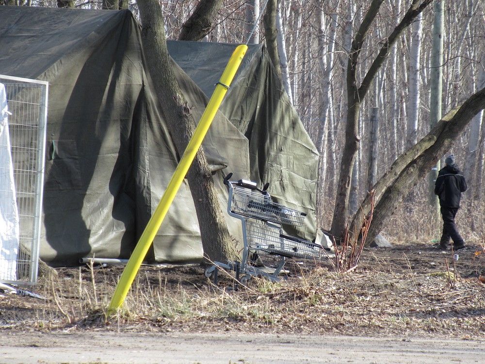 Military-style tents appear as part of a homeless encampment in Kingston, Ont. It boggles the mind that in a wealthy nation of 40 million, there are a mere 35,000 homeless, yet we can&rsquo;t find a way to take care of them.