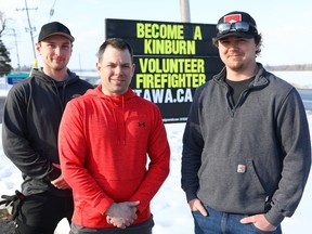 Thomas Wilson, left, Blaine MacDonald and Tim Rath, right, are volunteer firefighters in Kinburn.