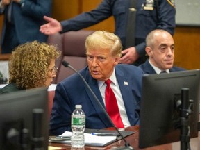 Former U.S. President Donald Trump attends a hearing at Manhattan Criminal Court in New York City on Thursday, in his case of allegedly covering up hush money payments.