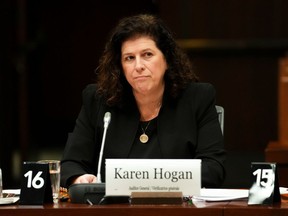 Auditor General Karen Hogan appears as a witness at the House of Commons standing committee on Public Accounts, on Parliament Hill in Ottawa on Monday.