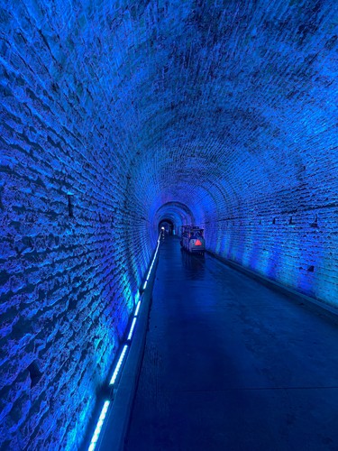 tunnel, blue light, vehicle