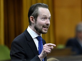 Conservative MP Michael Cooper rises during Question Period in the House of Commons on Parliament Hill in Ottawa on Friday, June 2, 2023.