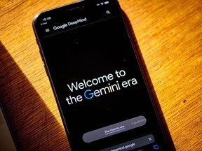 The Google DeepMind website on a smartphone arranged in New York, US, on Saturday, Dec. 9, 2023.