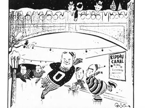Editorial cartoon about skating on the canal