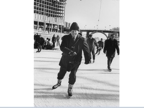 Douglas Fullerton skates on the Rideau Canal, 1971