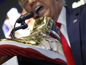Donald Trump delivers introduces a new line of signature shoes at Sneaker Con at the Philadelphia Convention Center on Feb. 17.