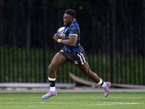 D'Shawn Bowen is shown in action for the Toronto Arrows against Rugby ATL in Major League Rugby play, May 12, 2023, at York Lions Stadium in Toronto. Bowen has been chosen to play for the Canada Selects against the MLR's Seattle Seawolves on Wednesday.